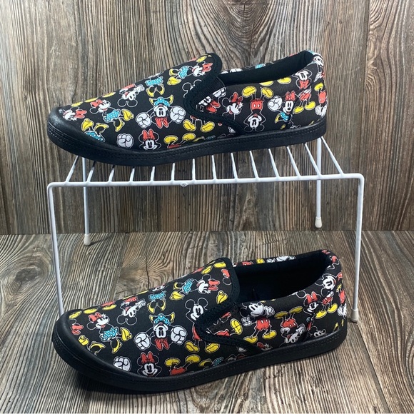 Disney Shoes - Disney Mickey and Minnie Mouse Women's Size 7 Black Canvas Slip On Sneakers